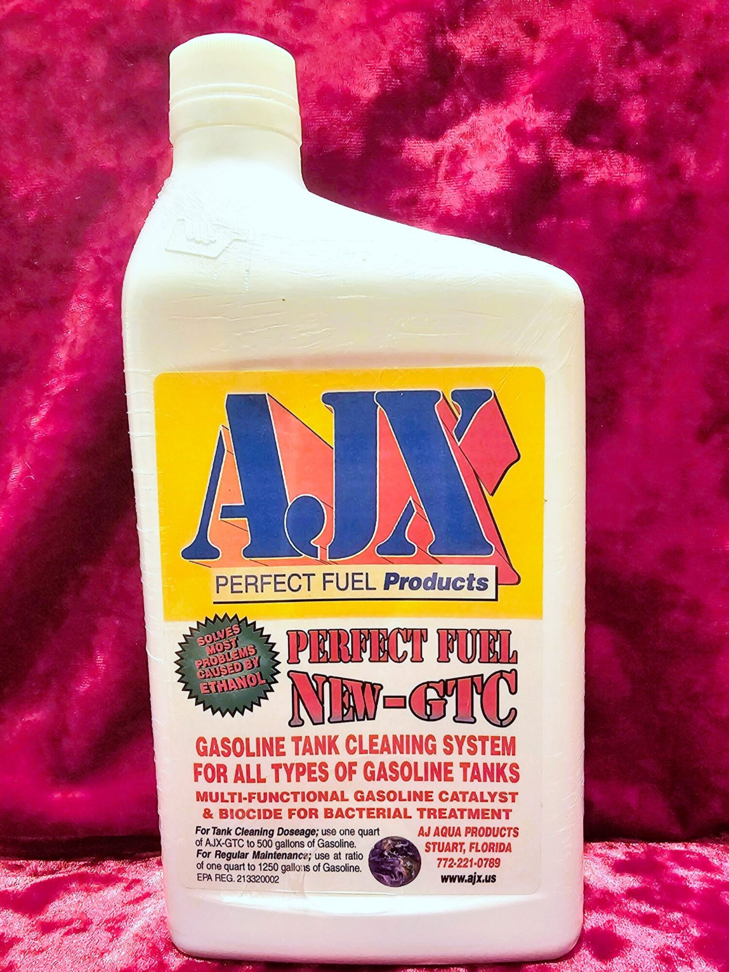 Gasoline tank cleaning system product bottle.