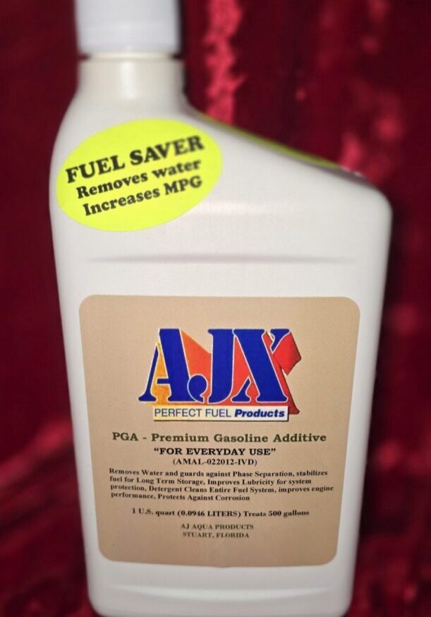 Fuel additive bottle with "Fuel Saver" label.
